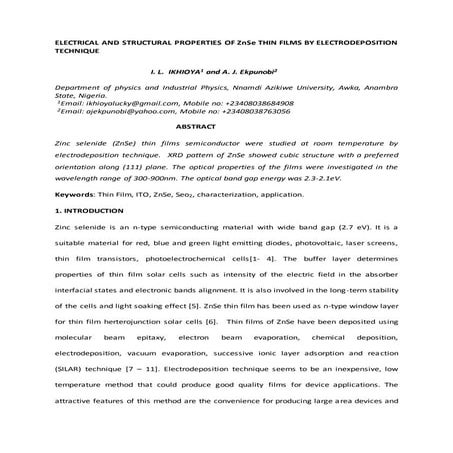 ELECTRICAL AND STRUCTURAL PROPERTIES OF ZnSe THIN FILMS BY ELECTRODEPOSITION ...