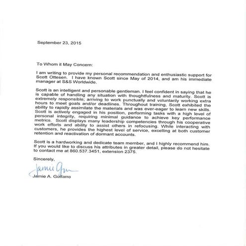 Jamie Guifarro Letter for Scott Ottesen | PDF