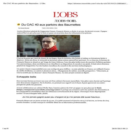 Portrait François Mazon dans l'Obs 23 janvier 2015