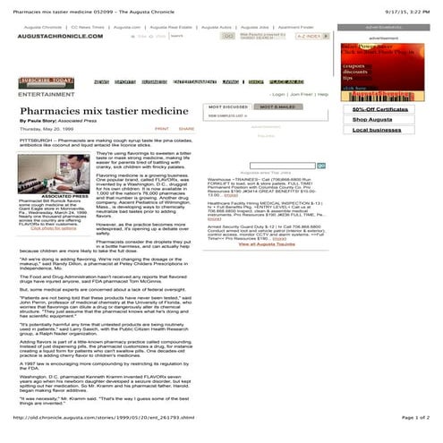 Pharmacies mix tastier medicine 052099 - The Augusta Chronicle