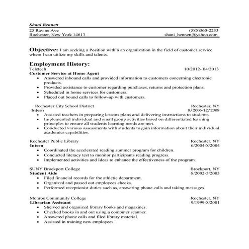 Shani Bennett Resume 