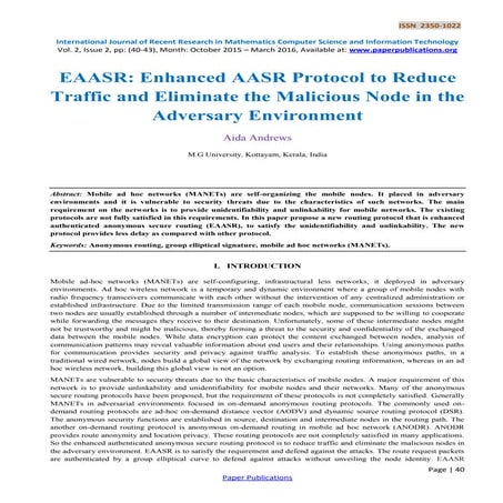 EAASR: Enhanced AASR Protocol to Reduce Traffic and Eliminate the Malicious N...