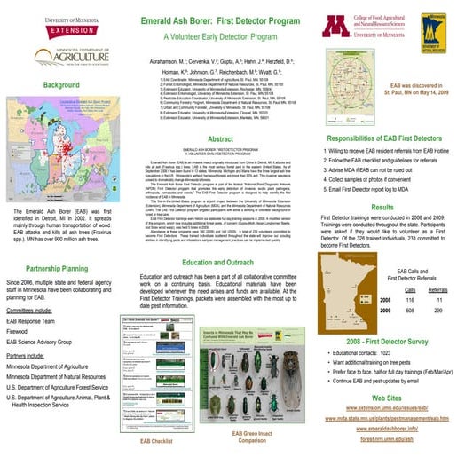 Emerald Ash Borer: First Detector Program A Volunteer Early Detection Program