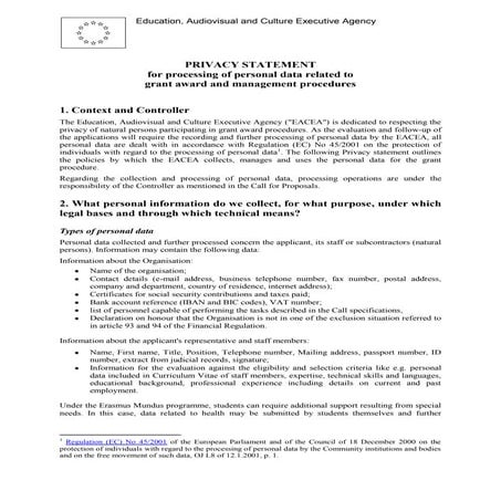 Eacea privacystatementgrants