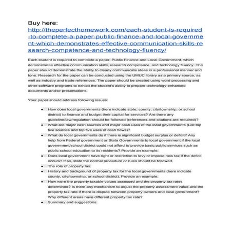 EACH STUDENT IS REQUIRED TO COMPLETE A PAPER, PUBLIC FINANCE AND LOCAL GOVERN...