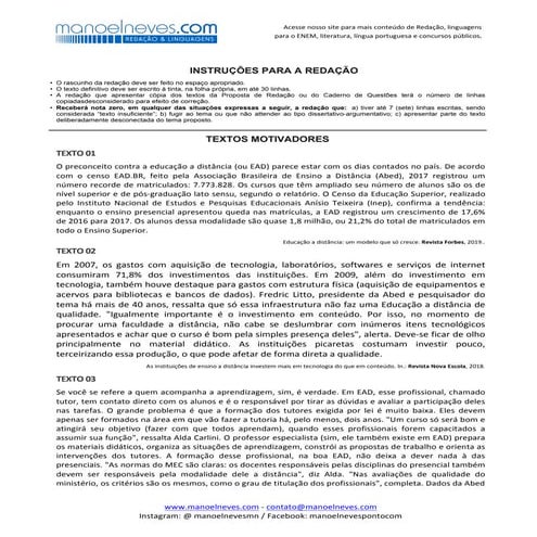 Proposta de redação: Educação a distância no Brasil contemporâneo