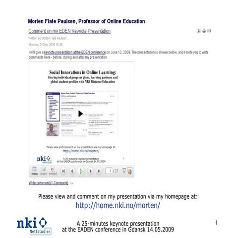 Social Innovations in Online Learning at NKI