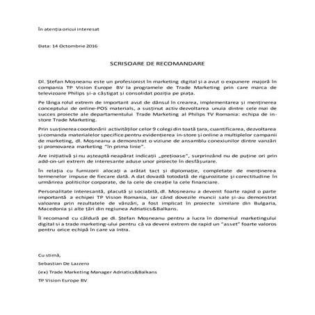 Scrisoare de recomandare Stefan Mosneanu