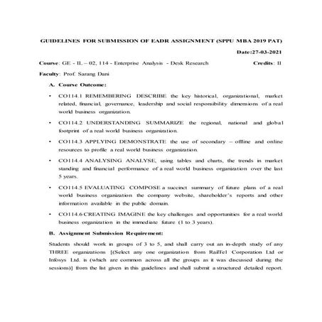 EADR Assignment Guidelines