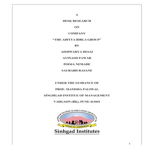 A DESK RESEARCH ON COMPANY  “THE ADITYA BIRLA GROUP” 