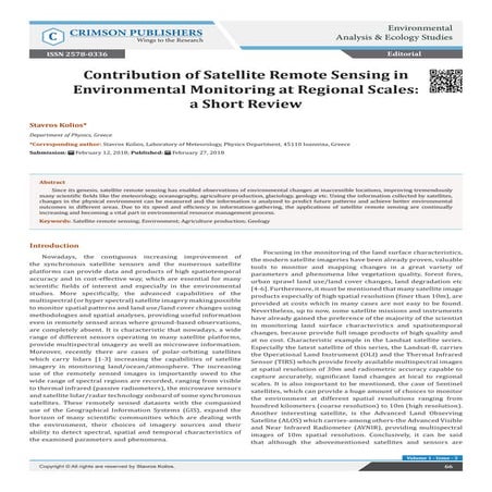 Contribution of Satellite Remote Sensing in Environmental Monitoring at Regio...