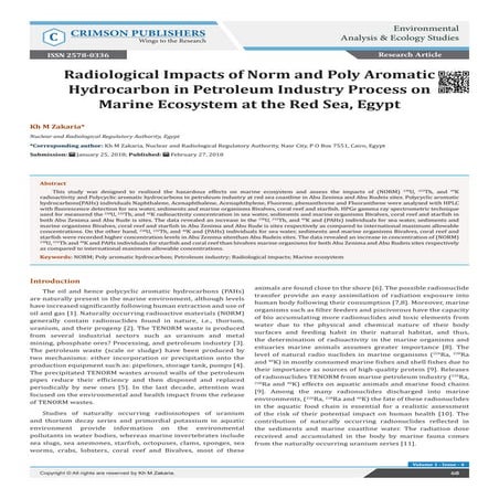 Radiological Impacts of Norm and Poly Aromatic Hydrocarbon in Petroleum Indus...