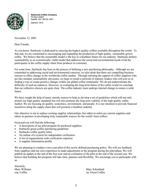 Starbucks Green Coffee Purchasing Guidelines