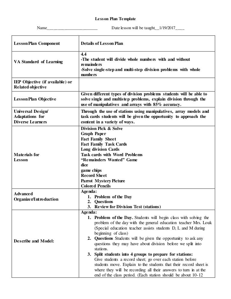 Division Lesson-4th grade