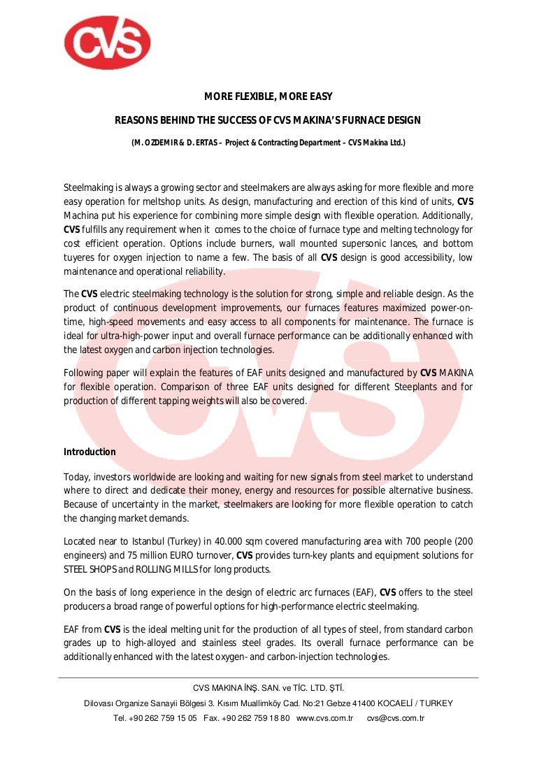 New Innovations In Arc Furnace Technology By Cvs Makina - 