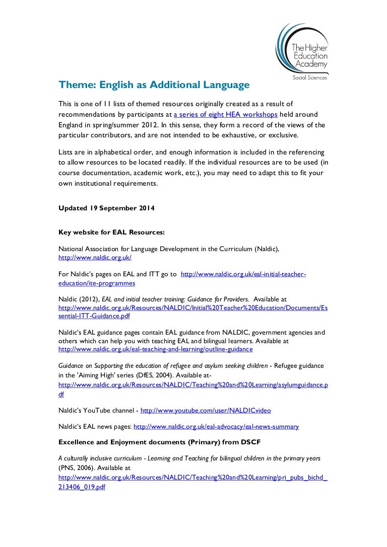 English As An Additional Language Initial Teacher Education Resource English As An Additional Language Initial Teacher Education Resource