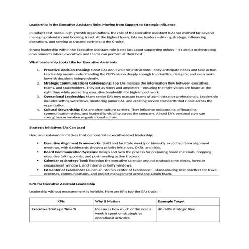 Leadership in the Executive Assistant Role