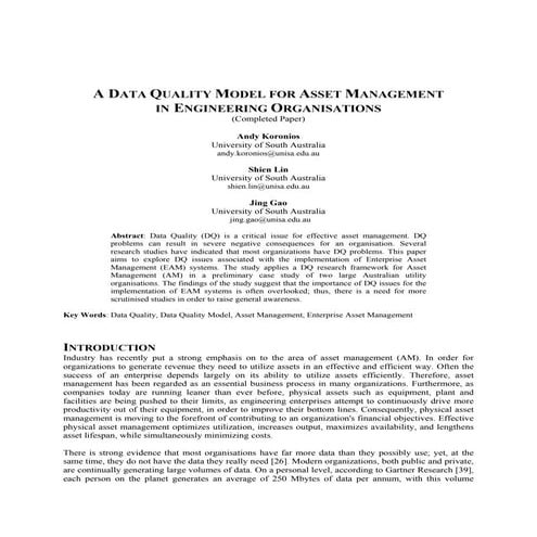A Data Quality Model for Asset Management in Engineering Organisations