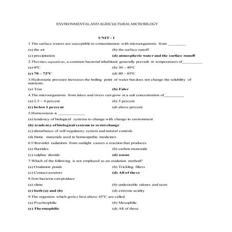 Environment & Agricultural Microbiology MCQ