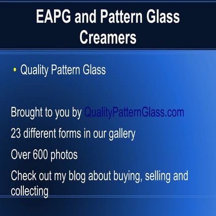 Eapg Pattern and Pressed Glass Creamers and Milk Pitchers | ODP