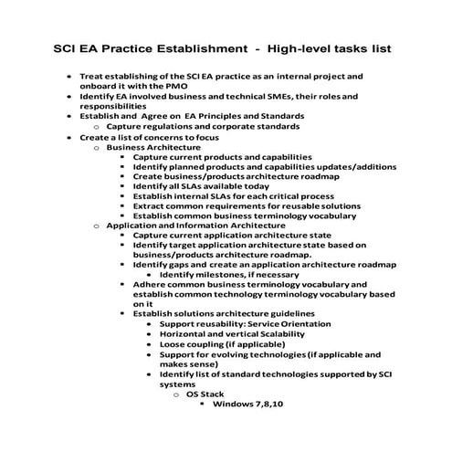 EA practice establishment -  Strawman plan