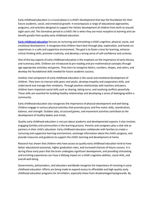 The importance of early childhood Education | PPT