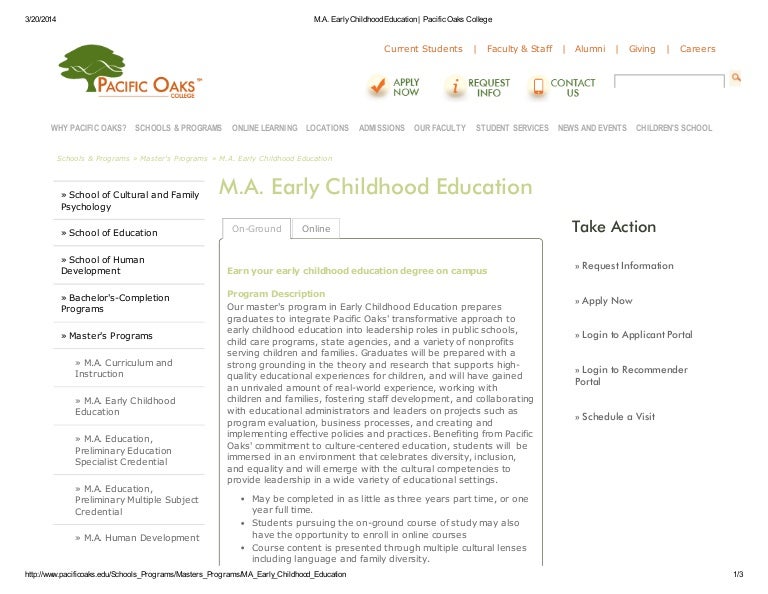 Early childhood education degree masters pacific oaks college