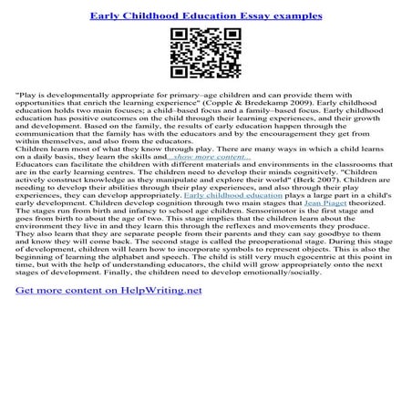 Early Childhood Education Essay Examples