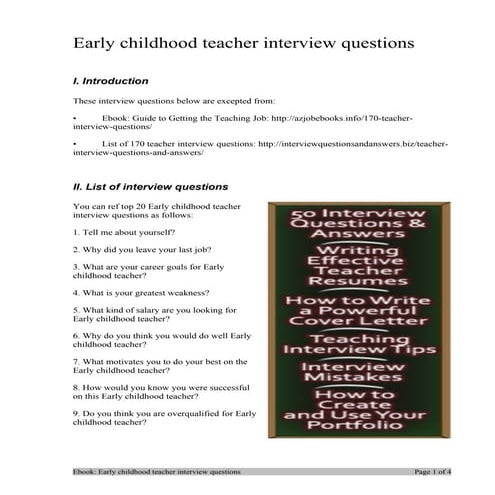 Early childhood teacher interview questions