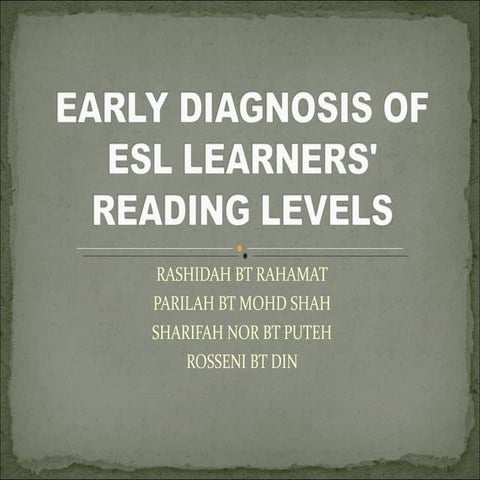 Early diagnosis of esl learners' reading levels