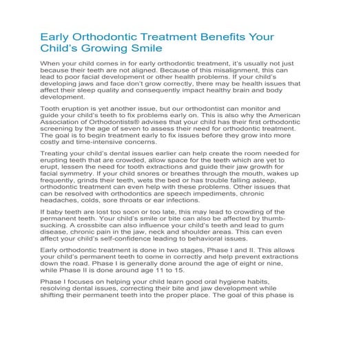 Early Orthodontic Treatment Benefits Your Child | PDF