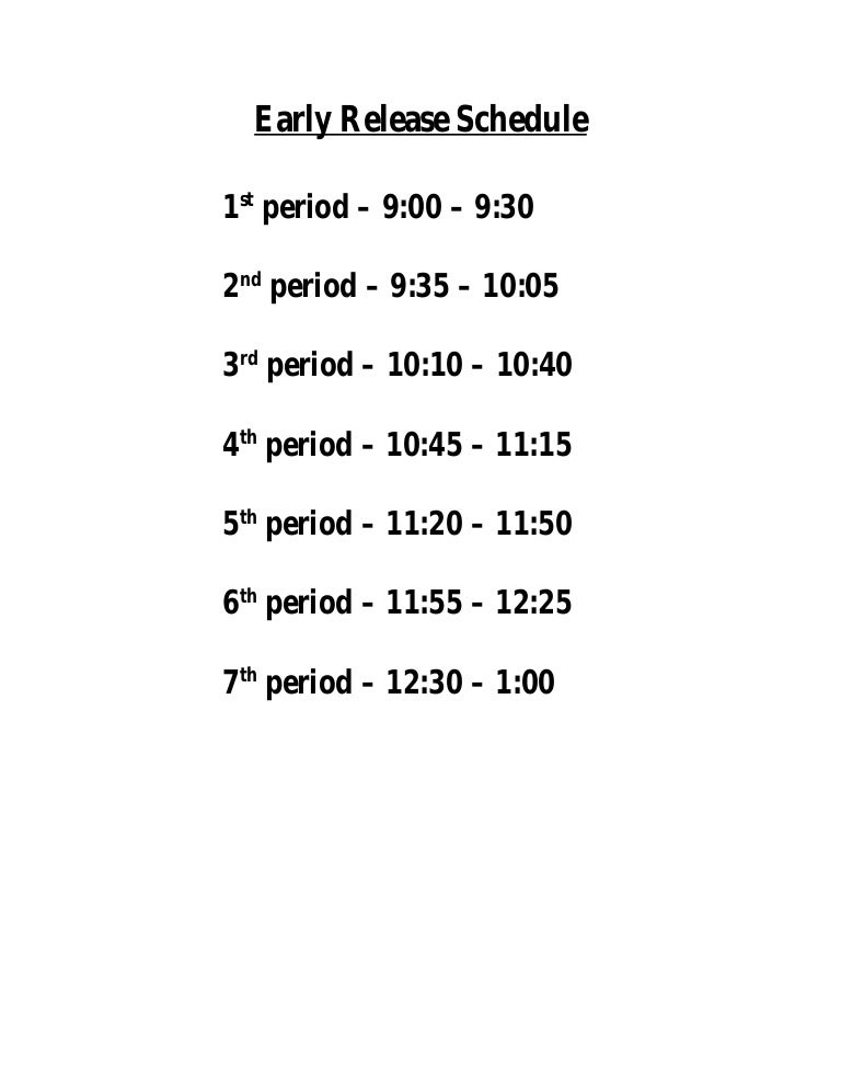 Early Release Schedule For High School