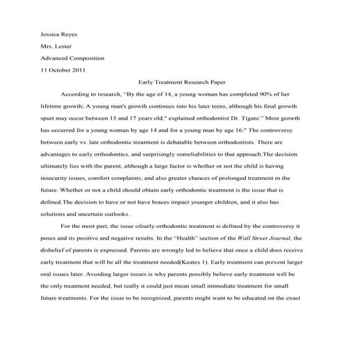Early treatment research paper