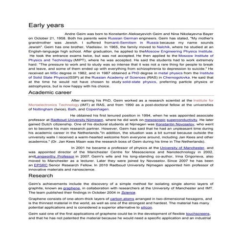 Early years of andre geim