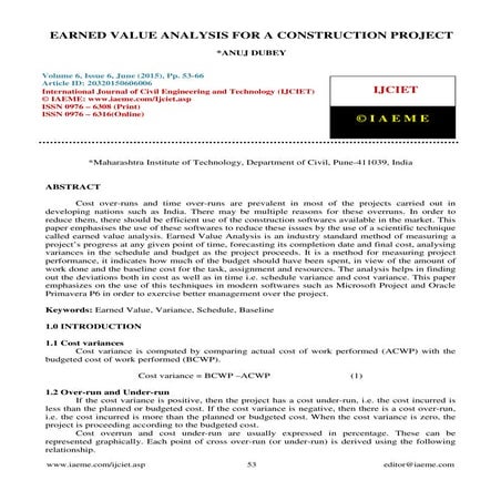 Earned value analysis for a construction project | PDF