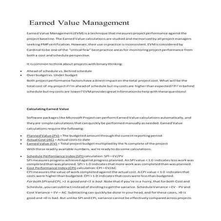 Earned value understanding