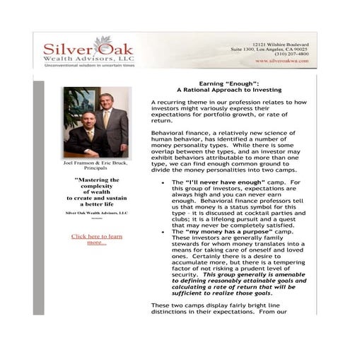 Earning Enough   A Rational Approach To Investing 052010