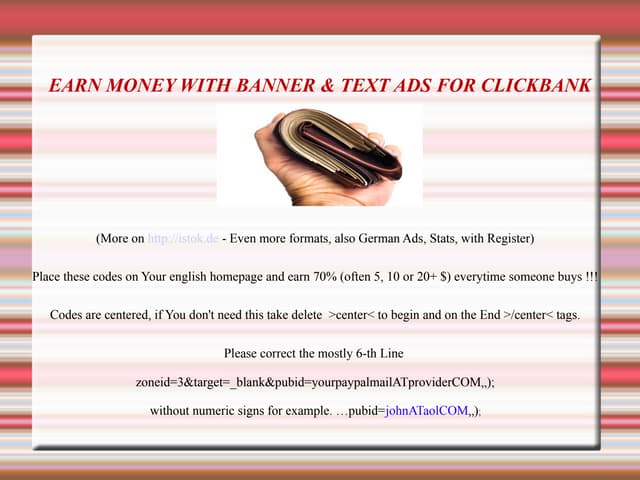 Earn money with banner and text ads for Clickbank