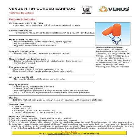 Earplug H 101 Technical Details | PDF