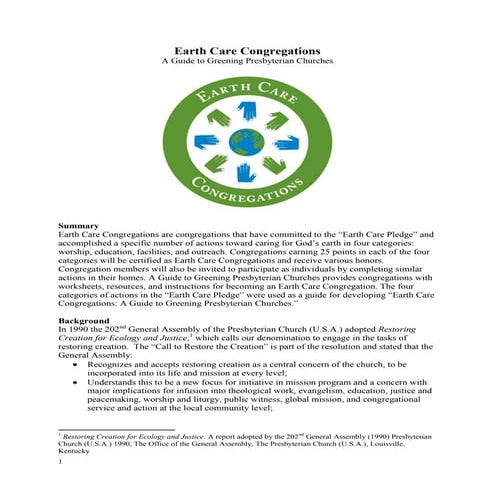 Earth Care Congregations: A Guide to Greening Presbyterian Churches  