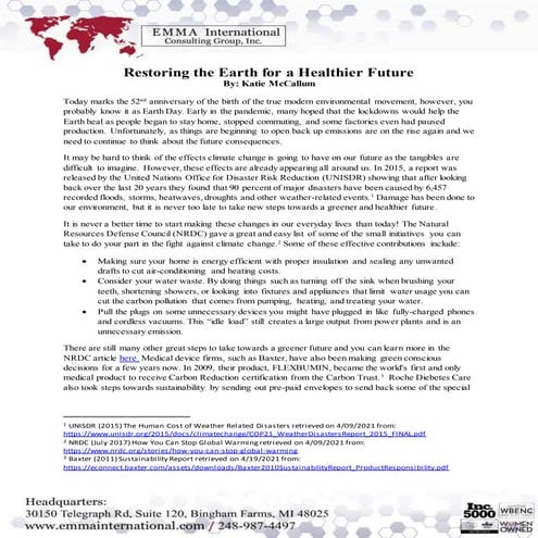 Restoring the Earth for a Healthier Future