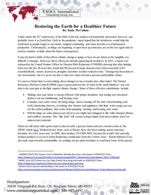 Restoring the Earth for a Healthier Future