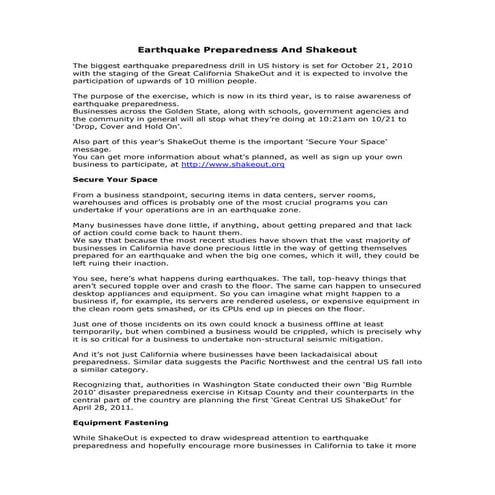 Earthquake Preparedness And Shakeout
