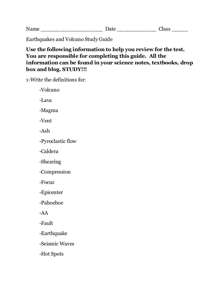Earthquakes and volcanoes new study guide