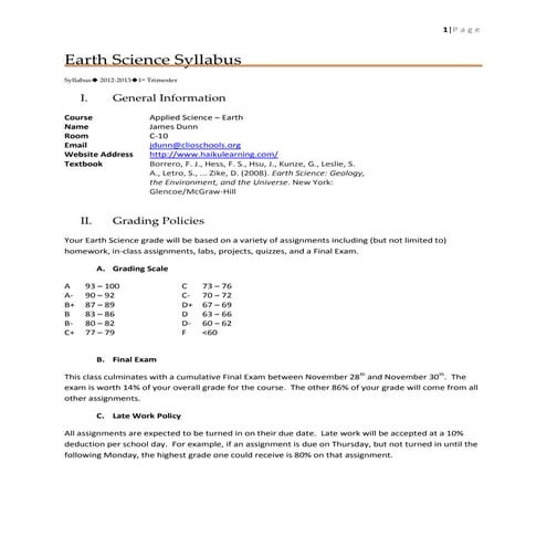 Earth Science Syllabus