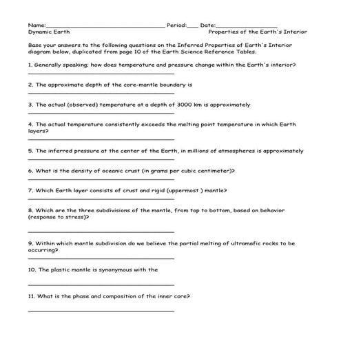 Earths Interior Questions HW