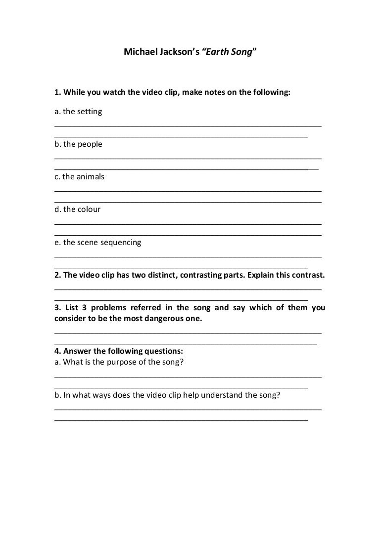 worksheet The Most Dangerous Game Worksheets earth song activity