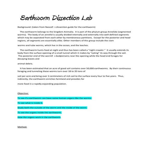Earthworm dissection lab
