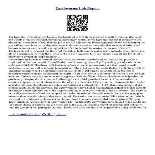 Earthworms Lab Report