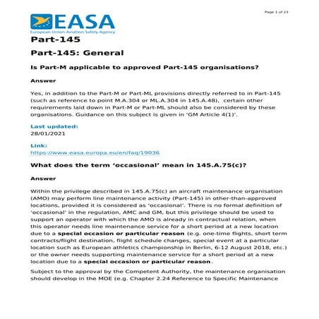 EASA - Part145 SAHETY AIRCRAFT PROCEDURES